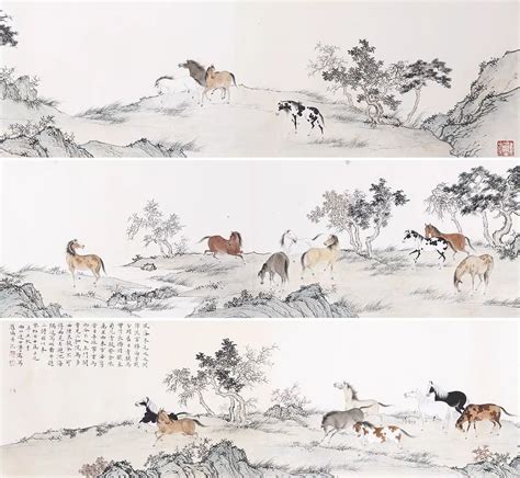 百鶴圖|溥儒（溥心畬）〈良駒圖〉〈獼猴採藥〉〈百鶴圖〉〈庾子山詩意。